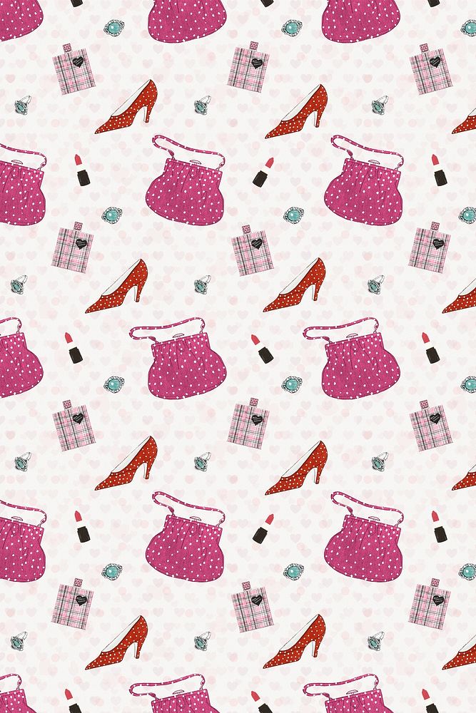 Pattern background psd featuring vintage beauty items, remixed from public domain artworks