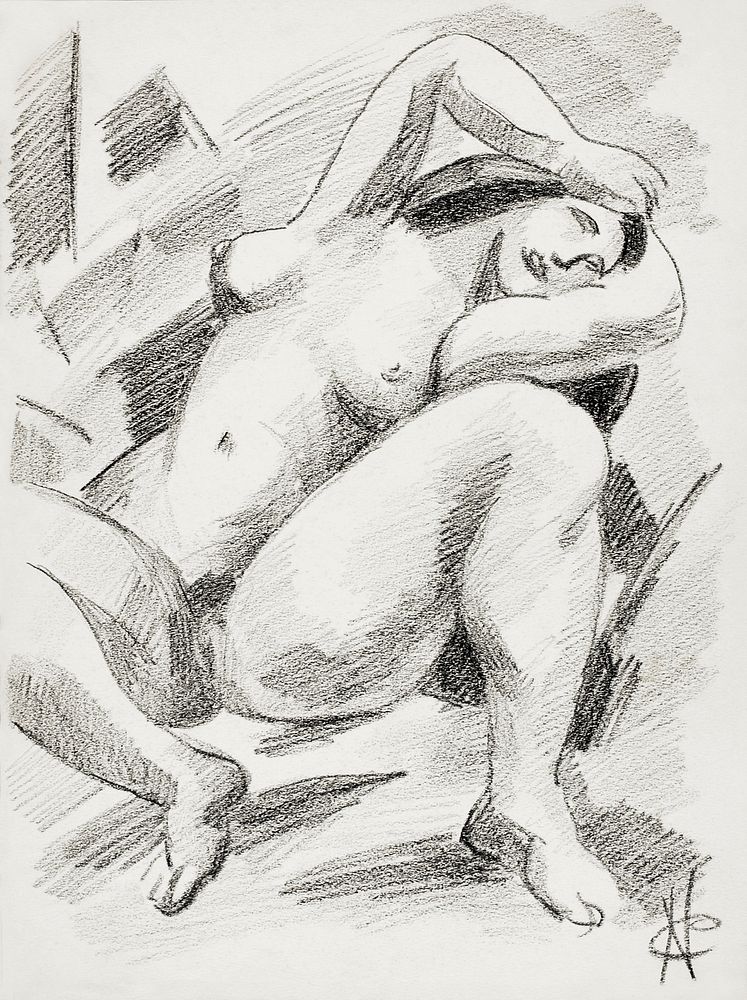 Naked woman spreading her legs. Female Nude by Carl Newman.Original from The Smithsonian. Digitally enhanced by rawpixel.