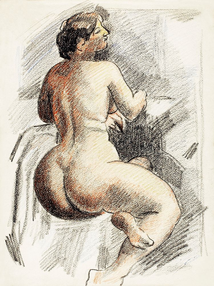 Naked woman showing her bottom. Seated Female Nude by Carl Newman. Original from The Smithsonian. Digitally enhanced by…