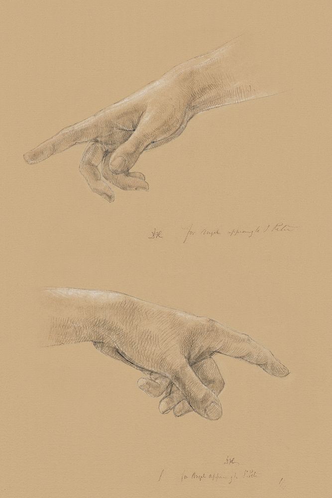Two Studies of Hand for Angel Appearing to St. Peter in "Early Christian Martyrs" (1839&ndash;1840) by Daniel Huntington.…