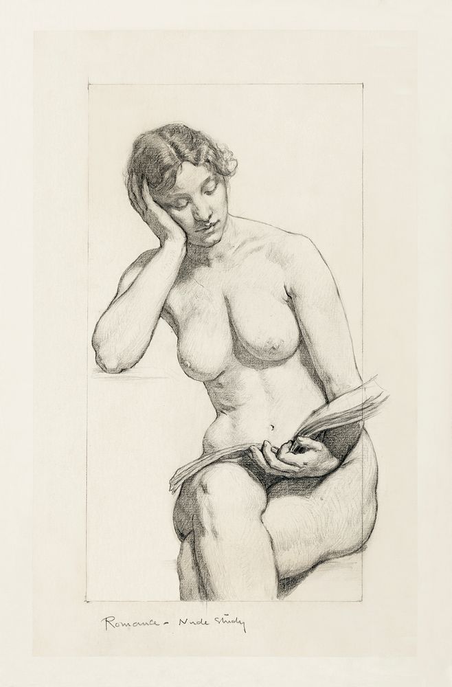 Naked woman showing her breasts, vintage erotic art. Romance: nude study (1896) by Kenyon Cox. Original from The Library of…