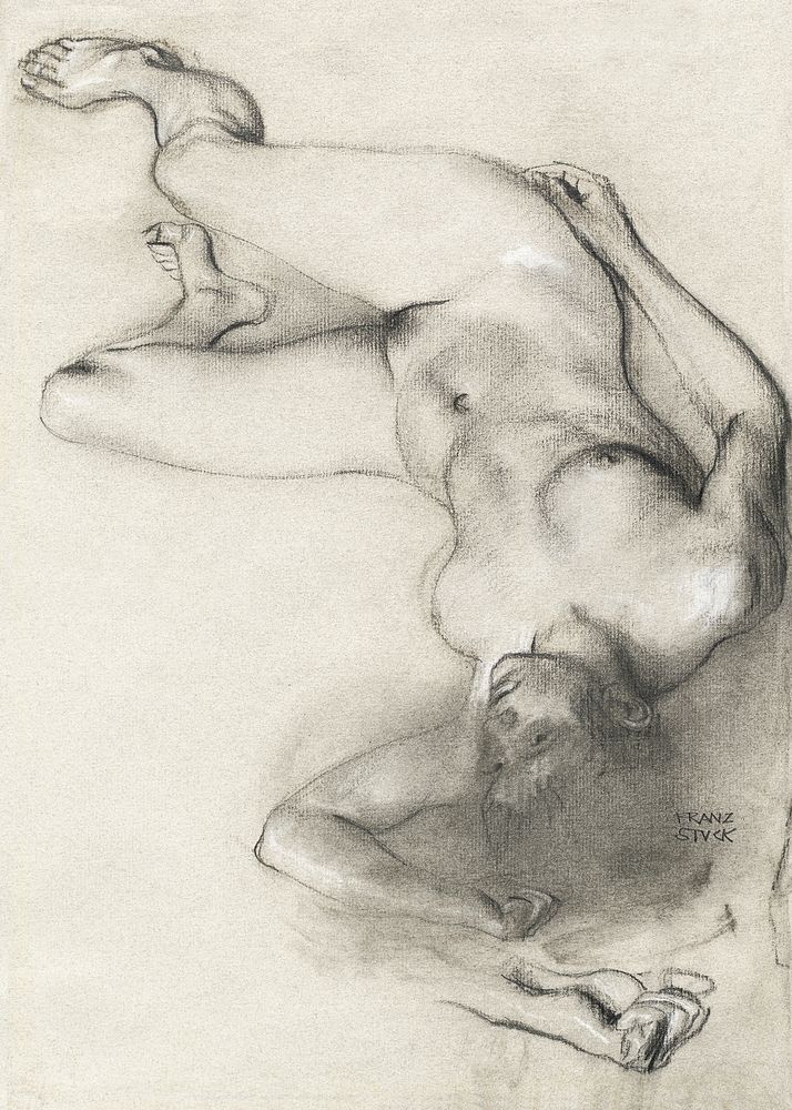Naked woman posing sensually, vintage erotic art. Nude Woman Lying on the Ground (1896) by Franz von Stuck. Original from…