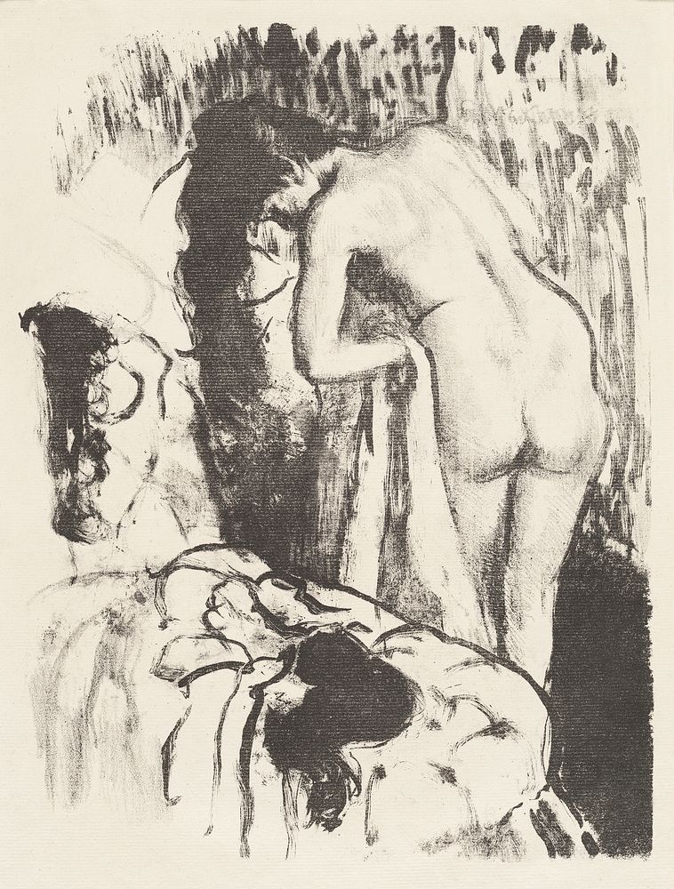 Naked woman posing sexually and showing her bum, vintage art. Nude Woman Standing, Drying Herself (Femme nue debout, a sa…