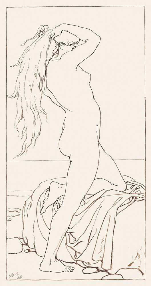 Standing Nude Binding Her Hair (1879) by John Dawson Watson. Original from The National Gallery of Art. Digitally enhanced…