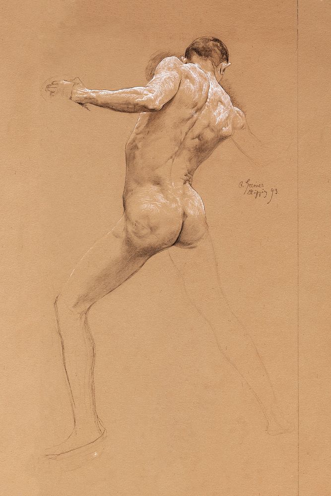 Naked man posing sexually. Standing Male Nude from Behind (1893) by Otto Greiner. Original from The National Gallery of Art.…