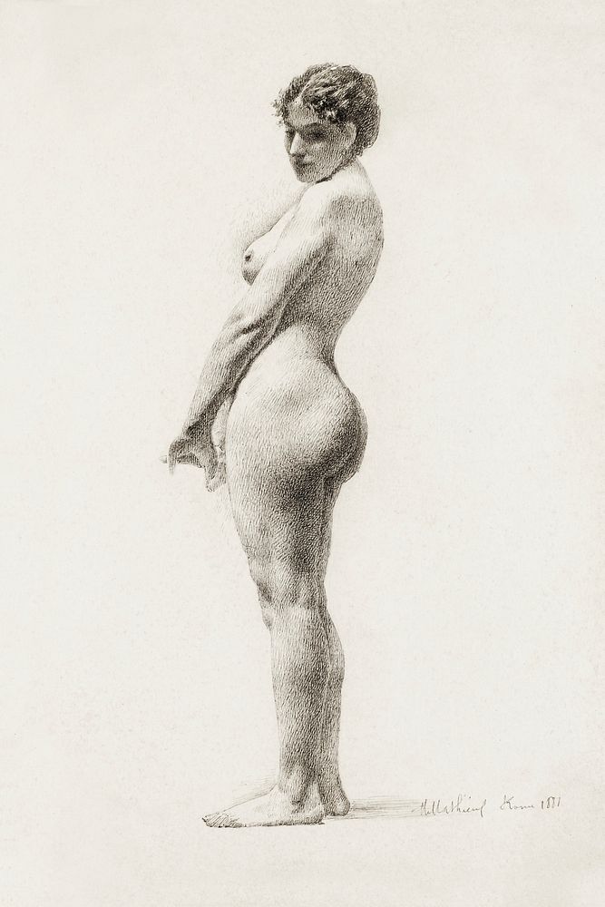Naked woman posing sensually, vintage erotic art. Standing Female Nude (1818) by Marie Mathieu. Original from The Art…