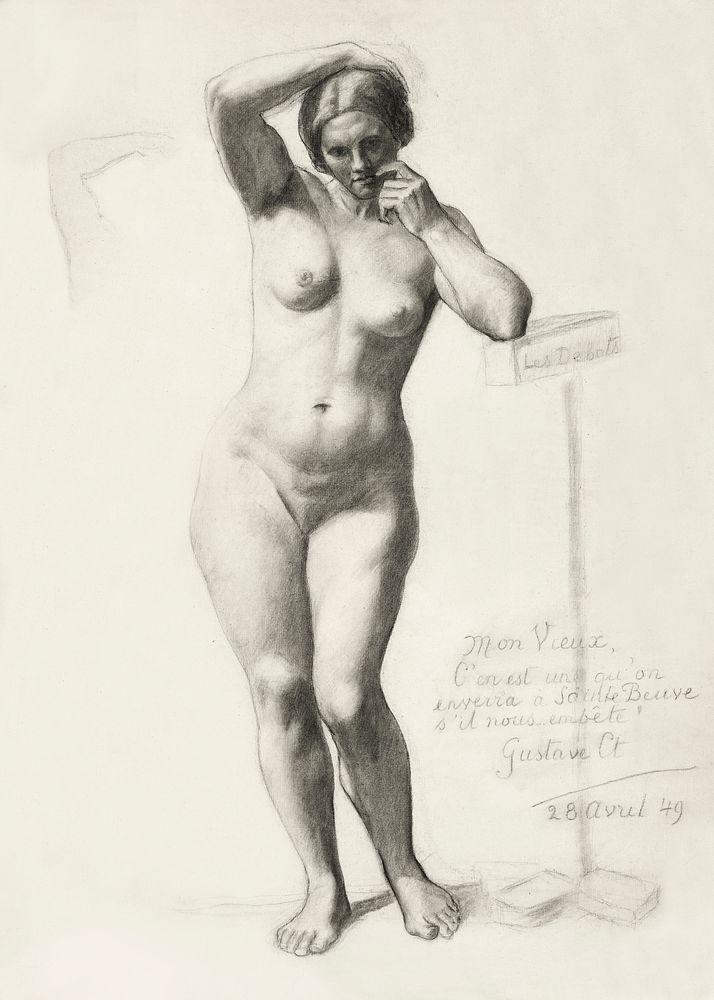 Naked woman showing her breasts, vintage erotic art. Standing Female Nude (1849) by Gustave Courbet. Original from The J.…