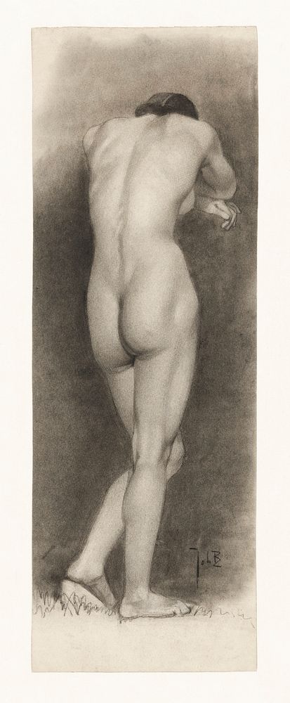 Naked woman showing her bottom. Standing Female Nude, seen from the Rear by Johan Braakensiek. Original from The…