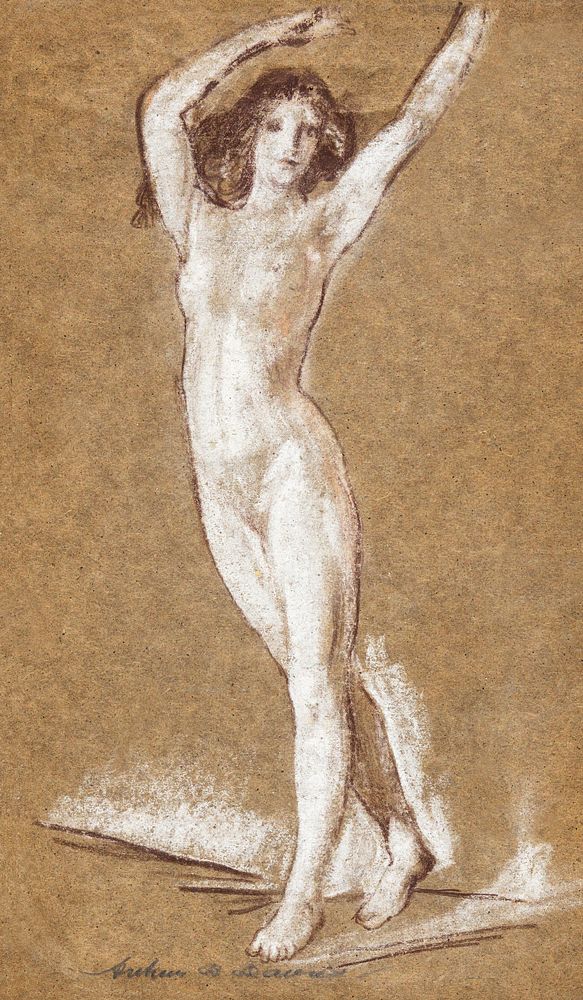 Naked woman showing her breasts, vintage erotic art. Standing Female Nude by Arthur B. Davies. Original from The Yale…