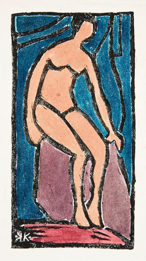 Naked woman posing sensually, vintage erotic art. Seated nude (1918) by Kathe Kohlsaat. Original from Yale University Art…