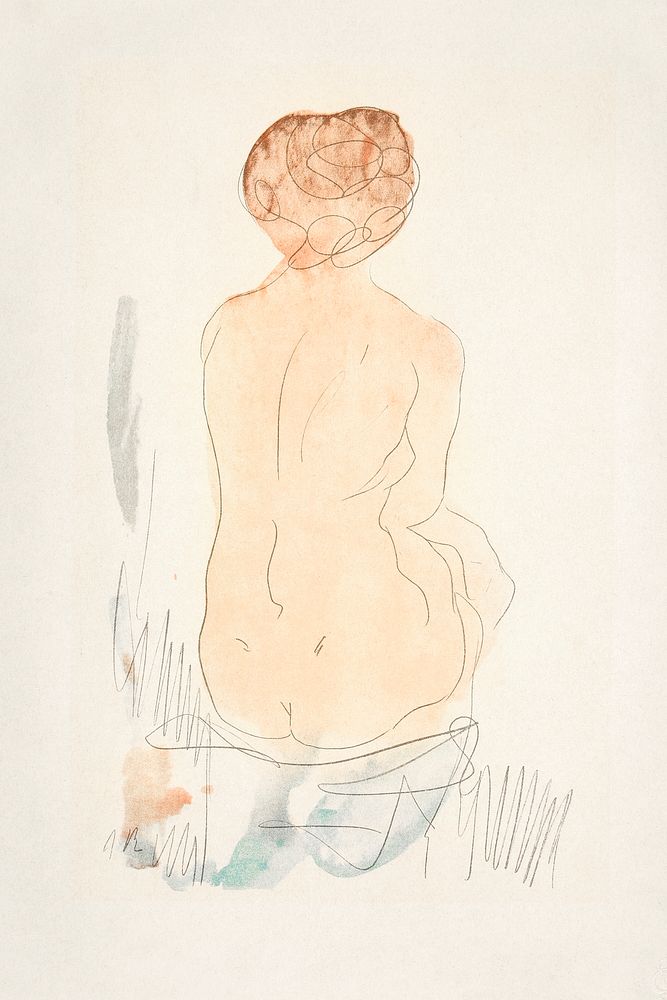 Naked woman posing sensually, vintage erotic art. Seated Nude, Seen from the Back by Auguste Rodin. Original from The Yale…