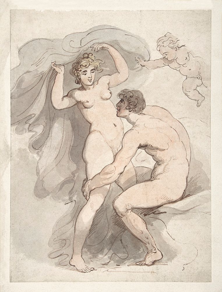 Naked couple in a sexual act. Venus, Anchises and Cupid (1780&ndash;1827) by Thomas Rowlandson. Original from The MET…