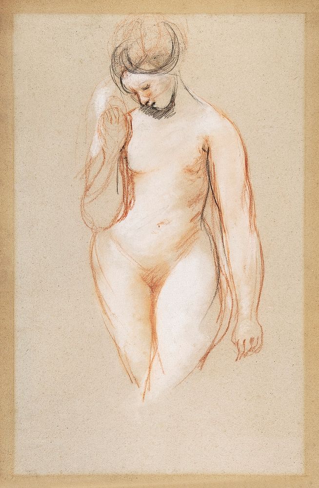 Naked woman posing sexually, vintage nude illustration.  Standing Female Nude (1810&ndash;1849) by William Etty. Original…