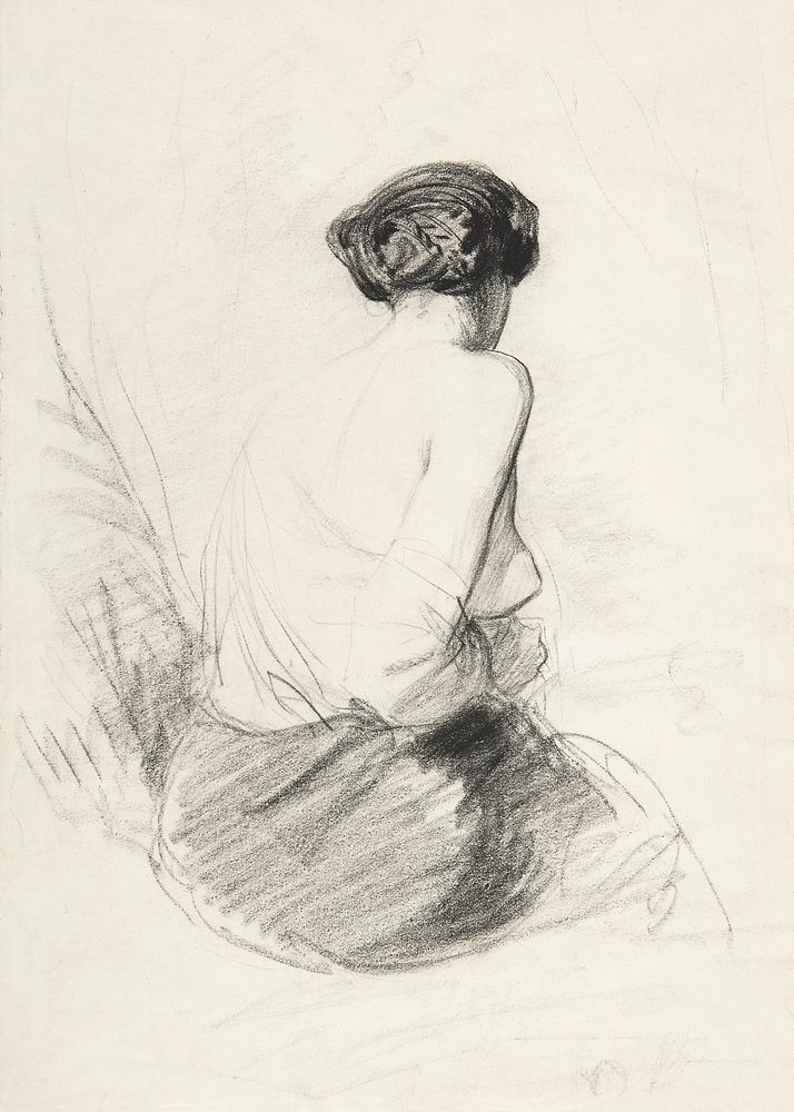 Vintage erotic nude art of a naked woman. Woman Seated, Seen from Back by Paul Gavarni. Original from The MET museum.…