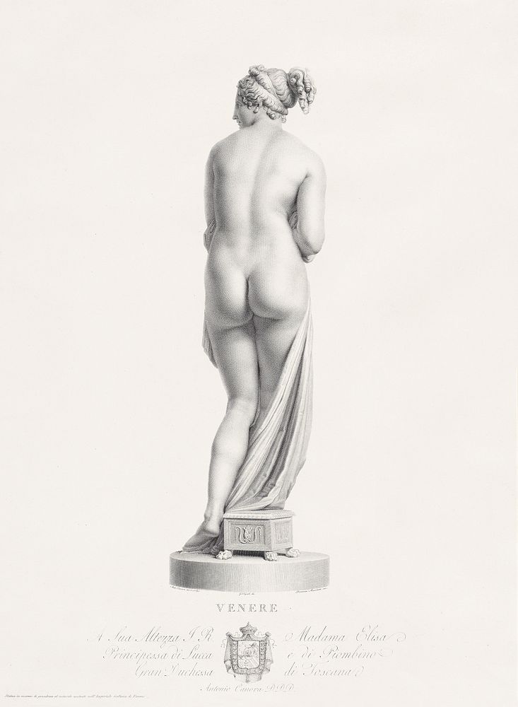Venus, back view. from "Oeuvre de Canova: Recueil de Statues ..." (1817) by Domenico Marchetti. Original from The MET…