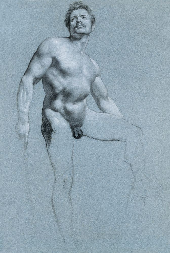 Naked man, vintage nude illustration. Standing Male Nude (1810&ndash;1820) by Pierre Paul Prud'hon. Original from The MET…