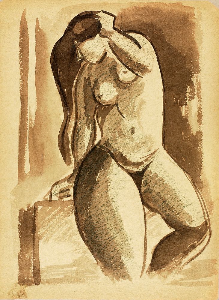 Naked woman showing her breasts, vintage nude illustration. Standing Female Nude by Carl Newman. Original from The…
