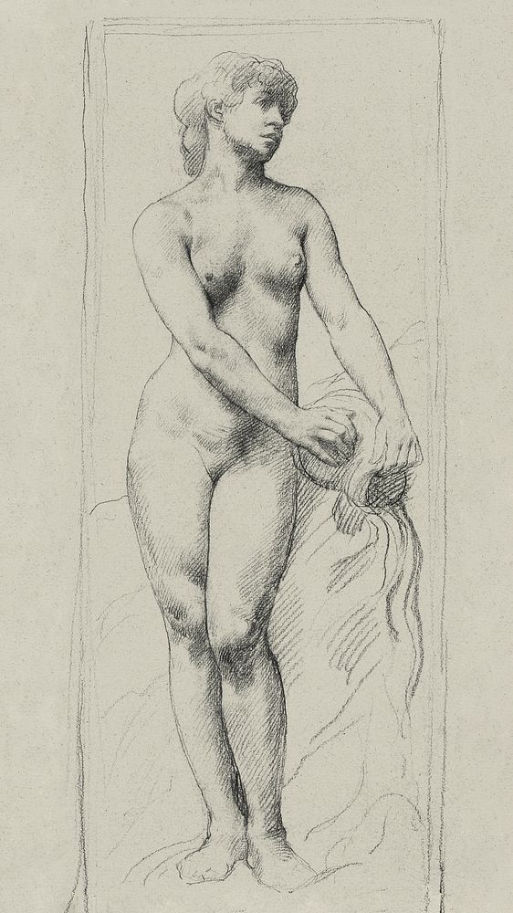 Naked woman posing sexually, vintage nude illustration.  Nude Woman by Alphonse Legros. Original from The Cleveland Museum…