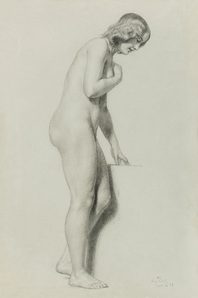 Naked woman posing sexually, vintage nude illustration.  Female Nude (1858) by Daniel Huntington. Original from The…