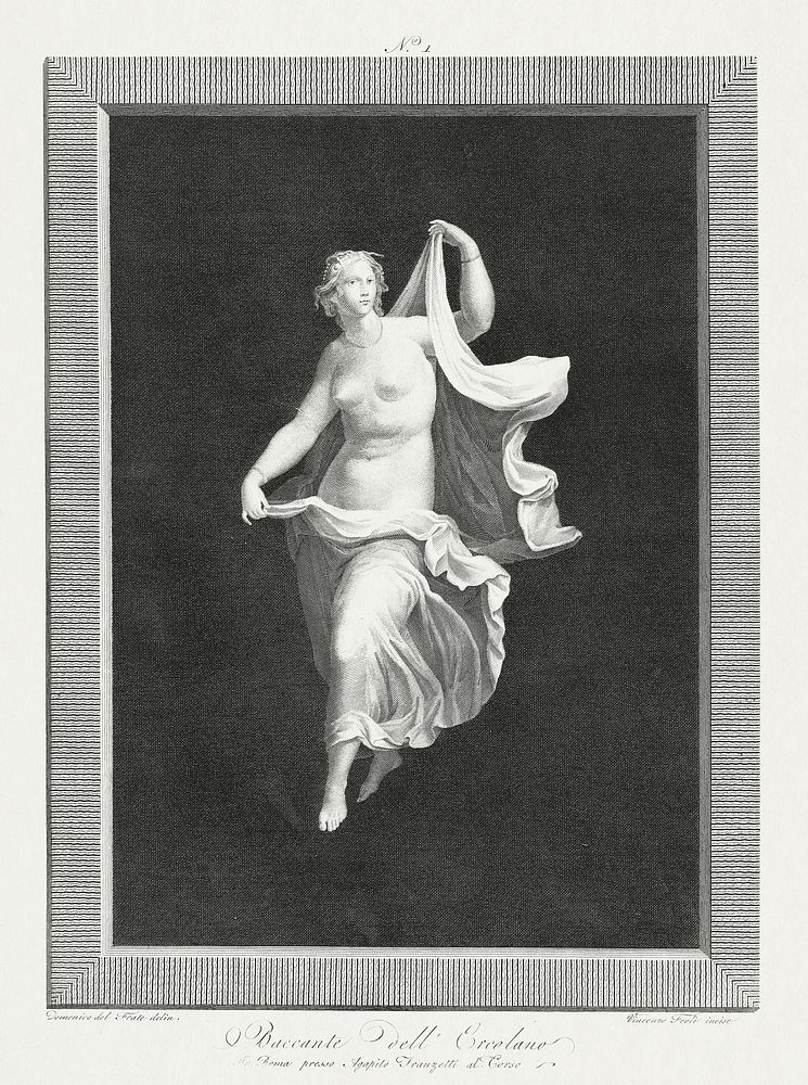 A partly nude bacchante stepping forward and holding ends of her drapery in each hand (1795&ndash;1820) by Vicenzo Feoli.…