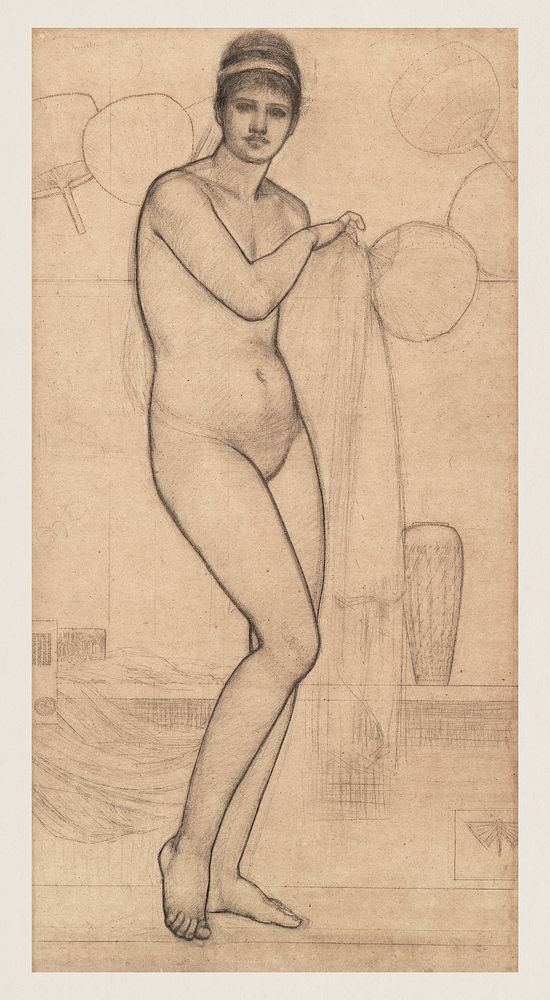 Vintage erotic nude art of a naked woman. Venus (Standing Nude) (1869) by James McNeill Whistler. Original from The…