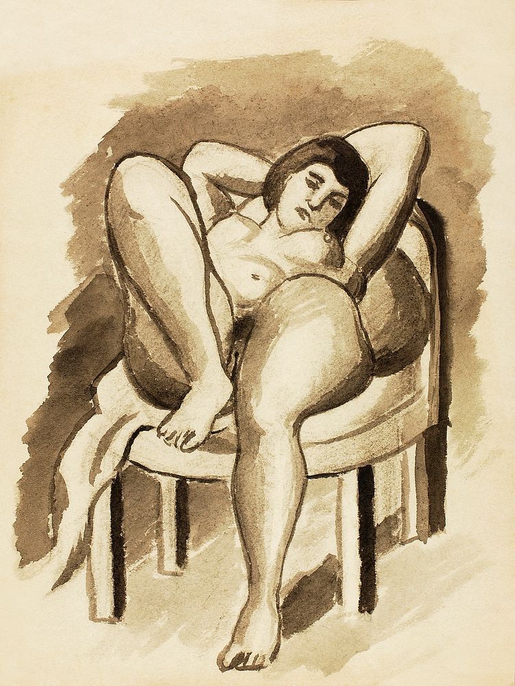 Vintage erotic nude art of a naked woman. Seated Female Nude by Carl Newman. Original from The Smithsonian. Digitally…