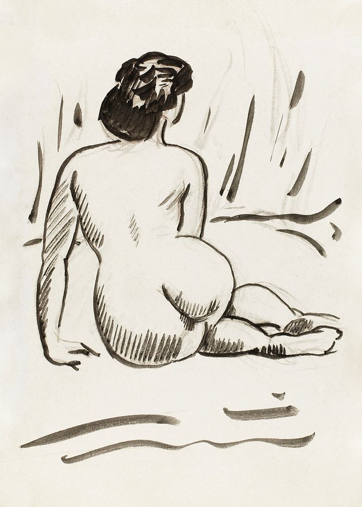 Naked woman showing her bottom. Seated Nude by Carl Newman. Original from The Smithsonian. Digitally enhanced by rawpixel.