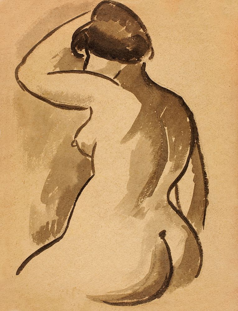 Naked woman showing bottom in sensual position, vintage nude illustration. Seated Female Nude by Carl Newman. Original from…