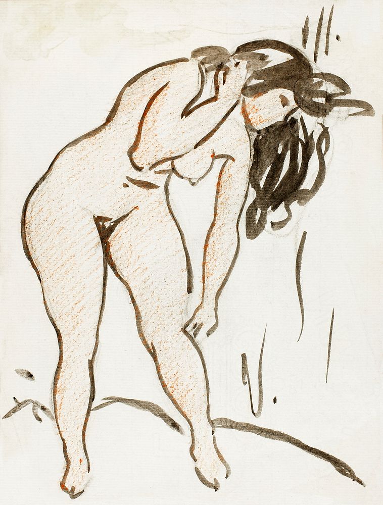 Naked woman posing sexually, vintage nude illustration. Standing Nude by Carl Newman. Original from The Smithsonian.…