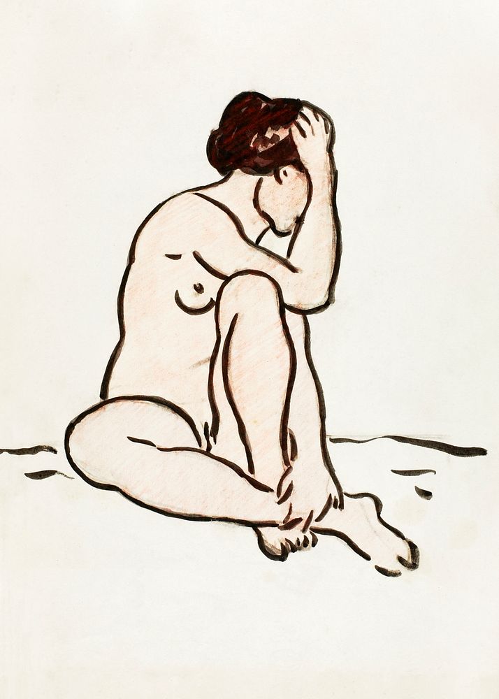 Naked woman posing sexually, vintage nude illustration. Seated Female Nude by Carl Newman. Original from The Smithsonian.…