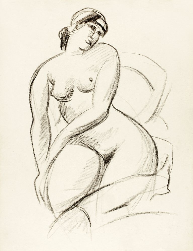 Vintage erotic nude art of a naked woman. Seated Female Nude by Carl Newman. Original from The Smithsonian. Digitally…