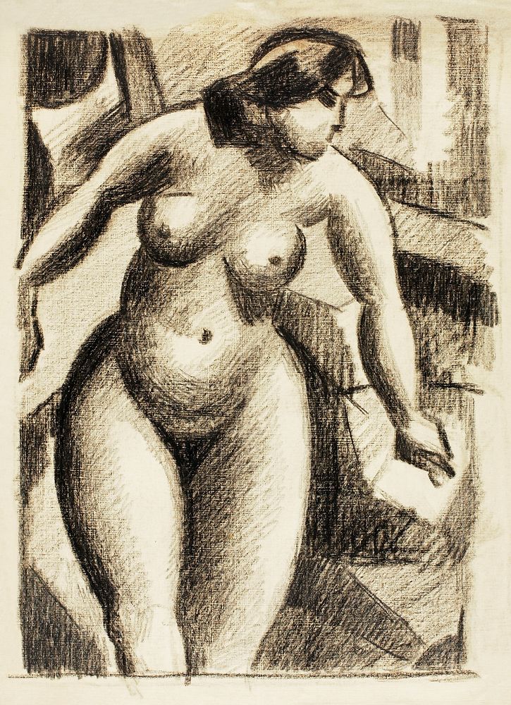 Vintage erotic nude art of a naked woman. Standing Female Nude by Carl Newman. Original from The Smithsonian. Digitally…