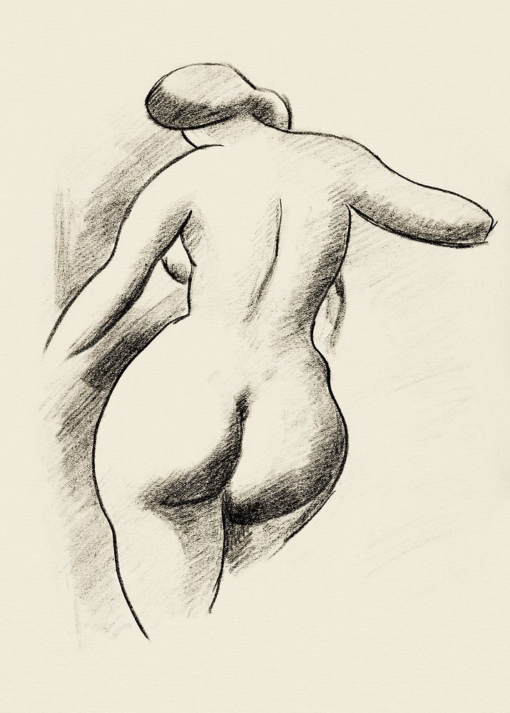 Naked woman showing bottom in sensual position, vintage nude illustration. Female Nude by Carl Newman. Original from The…