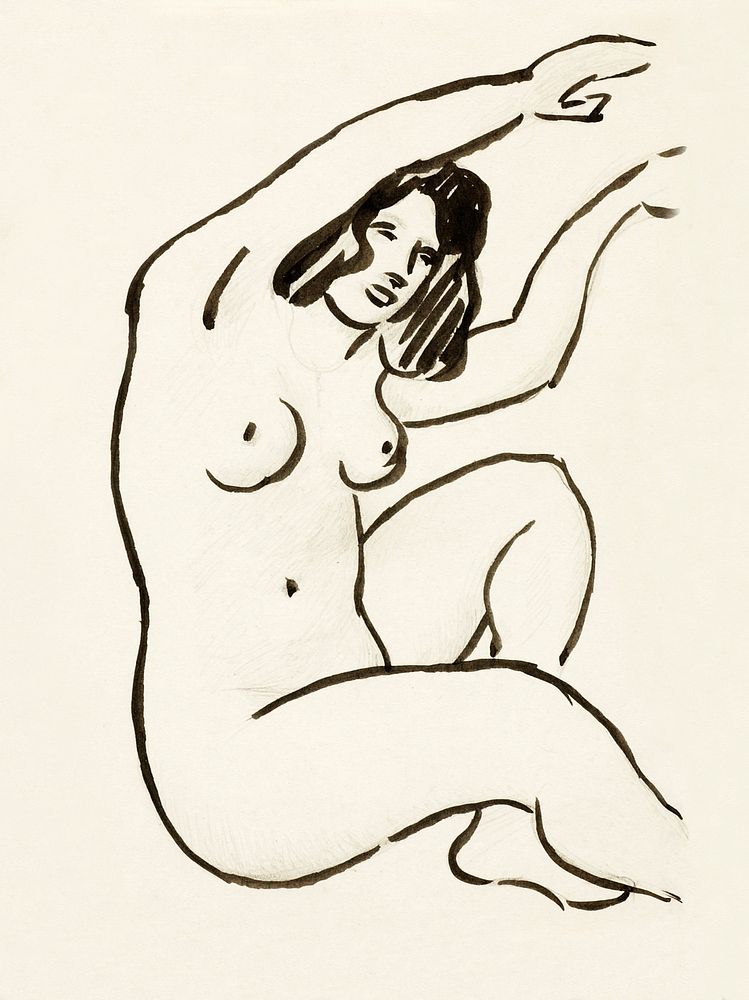 Naked woman showing her breasts, vintage nude illustration. Female Nude by Carl Newman. Original from The Smithsonian.…