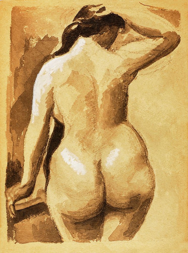 Woman showing off naked bum, vintage nude illustration. Back View of Female Nude by  Carl NewmanCarl Newman. Original from…