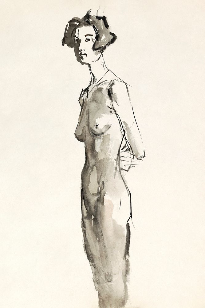 Vintage erotic nude art of a naked woman. Standing Female Nude (1915&ndash;1934) by Isaac Israels. Original from The…