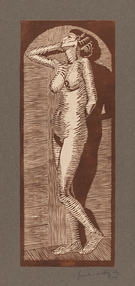 Vintage erotic nude art of a naked woman. Vrouwelijk naakt staand (1914) by Samuel Jessurun de Mesquita. Original from The…