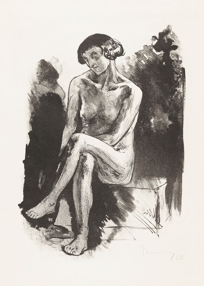 Zittend naaktmodel (1926) by Simon Moulijn. Original from The Rijksmuseum. Digitally enhanced by rawpixel.