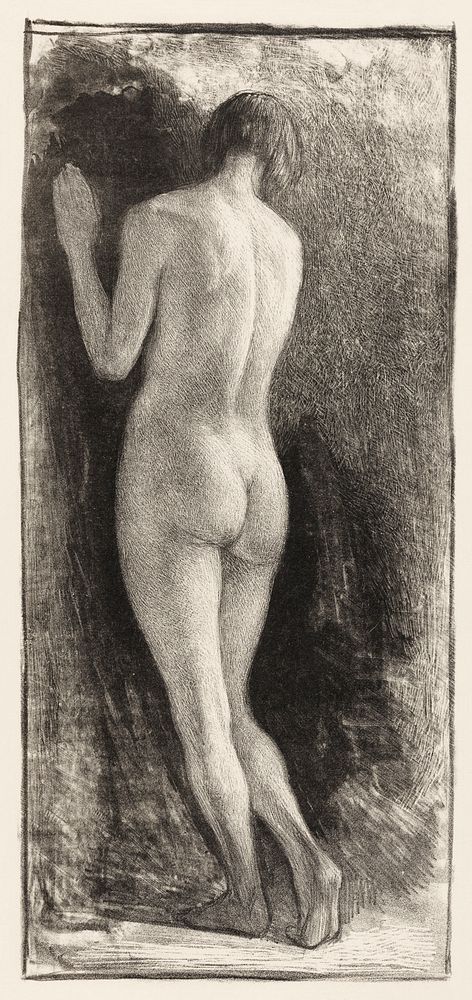 Naked woman showing bottom in sensual position, vintage nude illustration. Staande naakte vrouw (1929) by Simon Moulijn.…