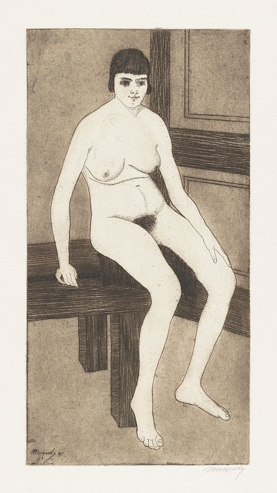 Naked woman showing her breasts, vintage nude illustration. Zittend naakt (1917) by Samuel Jessurun de Mesquita. Original…
