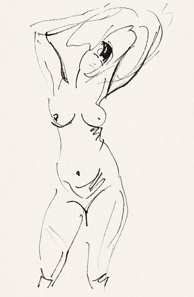Naked woman showing her breasts, vintage nude illustration. Standing Female Nude (1892&ndash;1916) by Rik Wouters. Original…