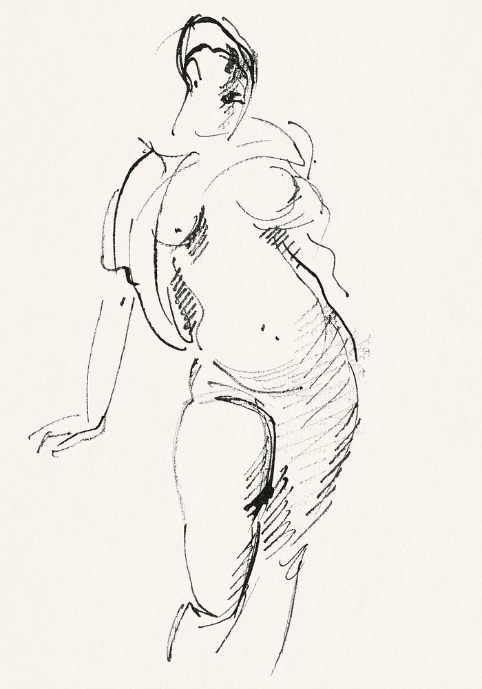 Naked woman showing her breasts, vintage nude illustration. Standing Female Nude (1892&ndash;1916) by Rik Wouters. Original…