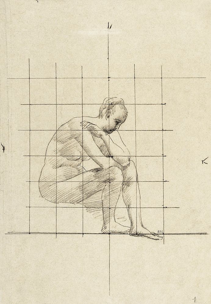 Seated Figure: Study for &ldquo;A Vision of Antiquity&rdquo; (ca. 1883&ndash;1885) by Pierre Puvis de Chavannes. Original…