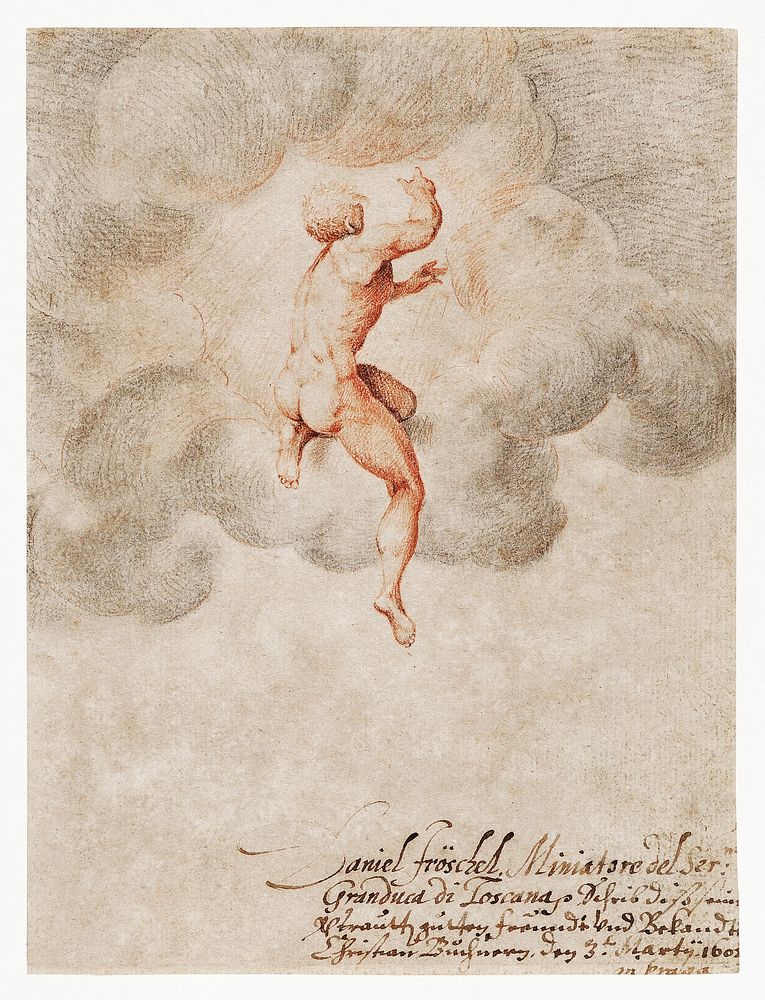 A Nude Male Seen from the Back in Clouds (1602) by Daniel Fr&ouml;schl. Original from The MET Museum. Digitally enhanced by…