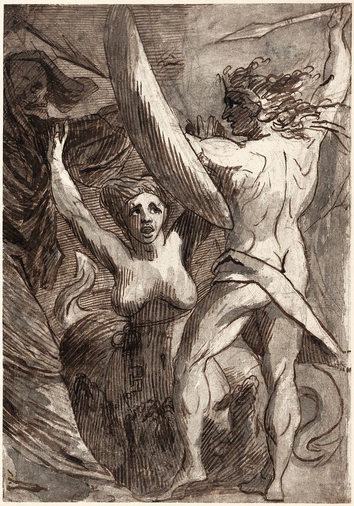Satan, Sin, and Death: "Death and Sin met by Satan on his Return from Earth" (1792&ndash;1795) by James Barry. Original from…