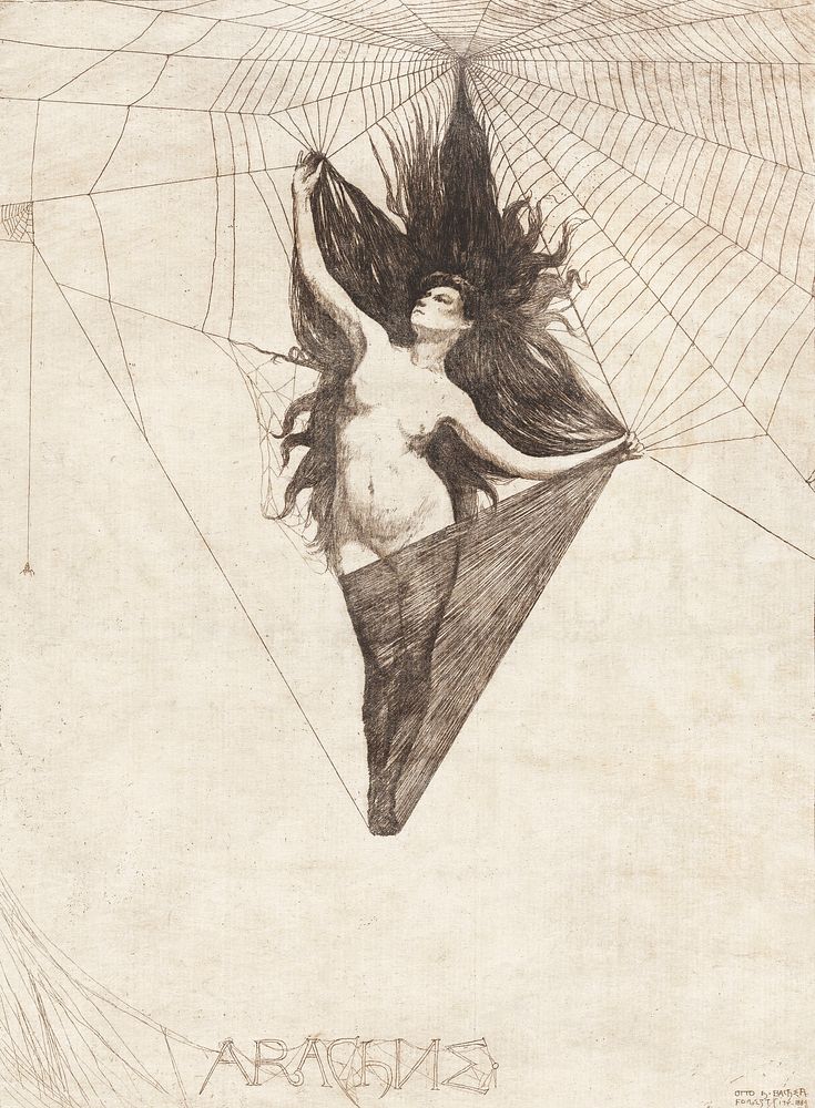 Sensual nude illustration, Arachne (1884) by Otto Henry Bacher. Original from The MET Museum. Digitally enhanced by rawpixel.
