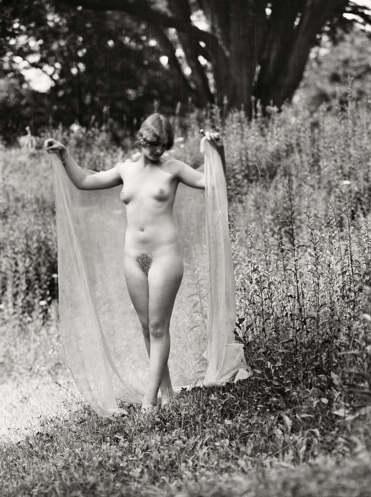 Nude photography of naked woman: Miss Margaret Olson Standing Outdoor (1924) by Arnold Genthe. Original from Library of…