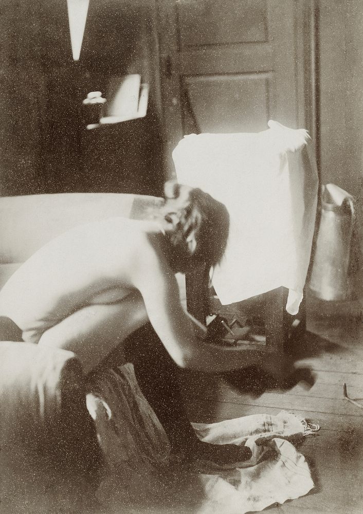 Nude photography of seated woman (1895). Original from The Getty. Digitally enhanced by rawpixel.