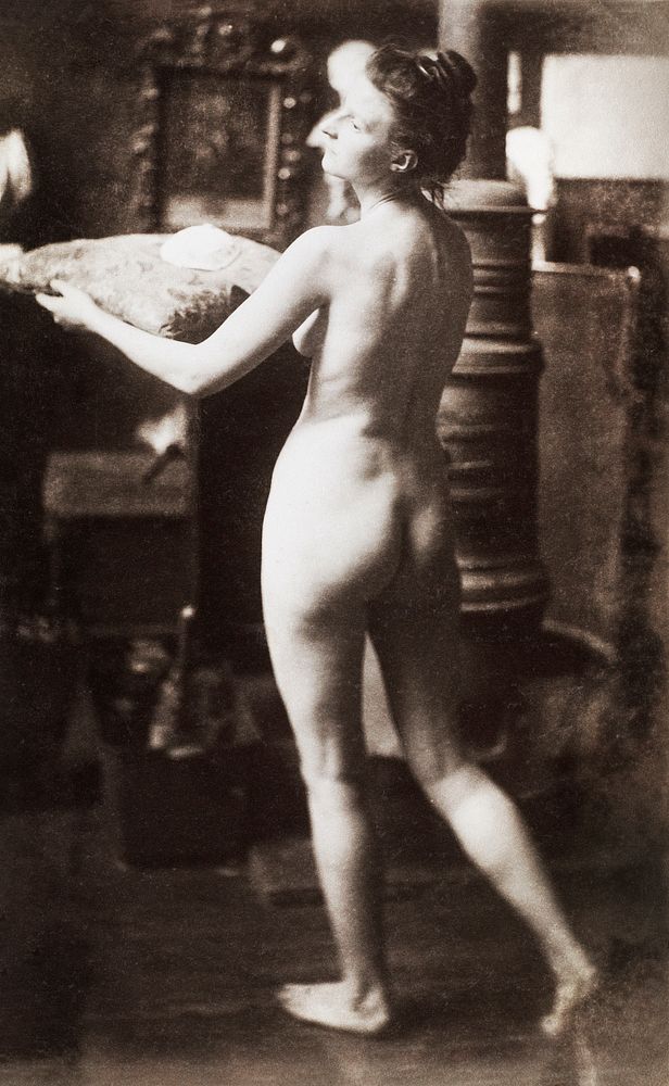 Nude Photography, study of a female nude model, seen diagonally from the back (ca. 1883&ndash;1914). Original from The…