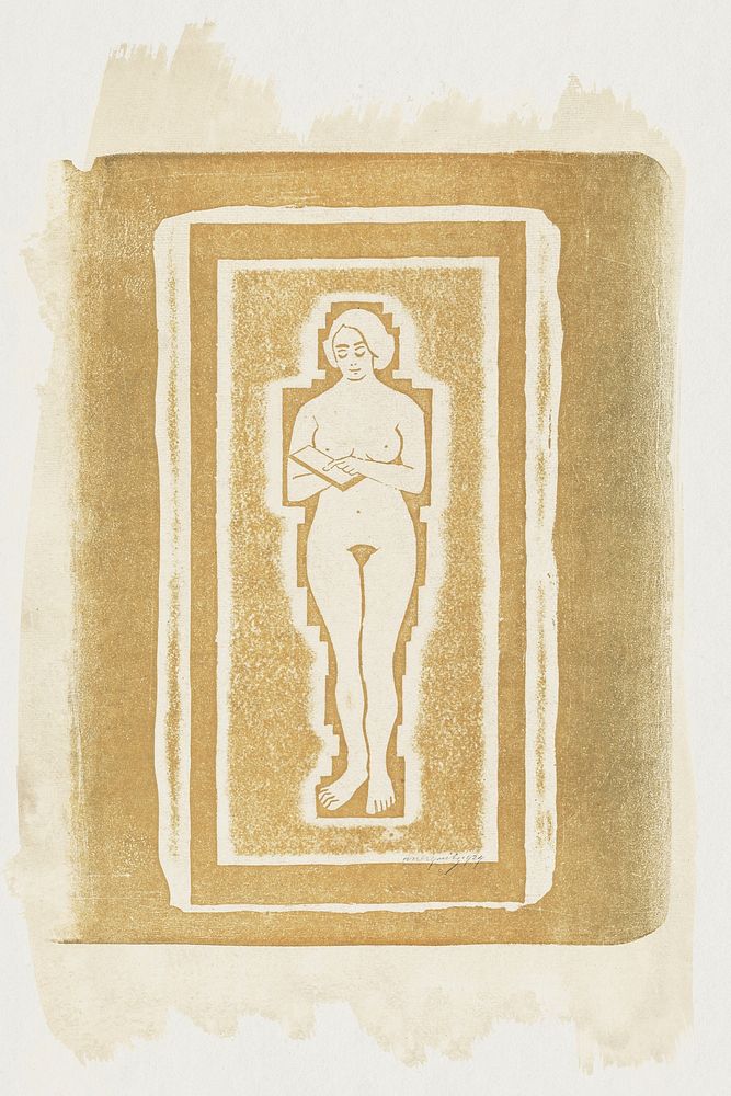 Naakt met boek of stenen plaat in de hand (1924) by Samuel Jessurun de Mesquita. Original from The Rijksmuseum. Digitally…